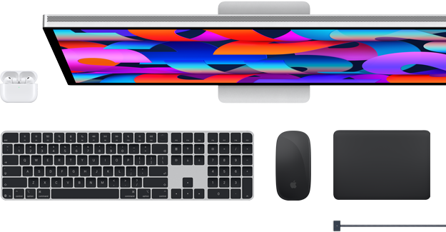 AirPods, Studio Display, Magic Keyboard, Magic Mouse, Magic Trackpad, MagSafe charge cable