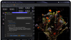 MacBook Pro with PROLED XDR Display, space black color, screen shows an image being created using TouchDesigner and LM Studio